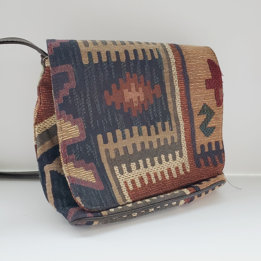 Vintage Nine West Cognac Aztec Shoulder Crossbody Bag Purse